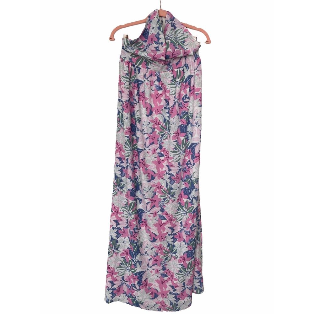 Pink Lilly Women's Pink and White Floral Slit Maxi Halter Dress Size Medium